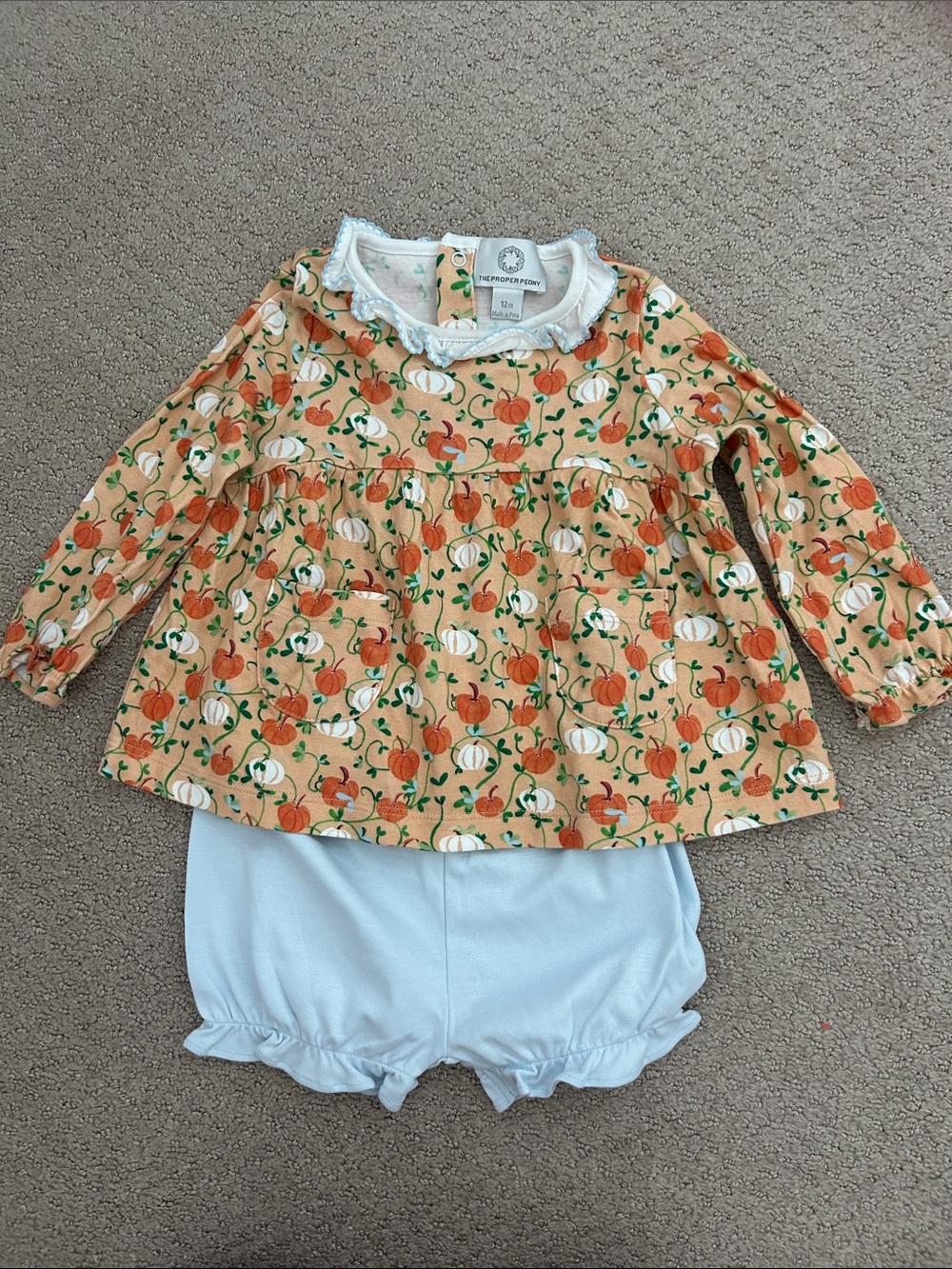 VGUC Proper Peony Autumn Vine Pumpkin Print Long Sleeve bloomer set
